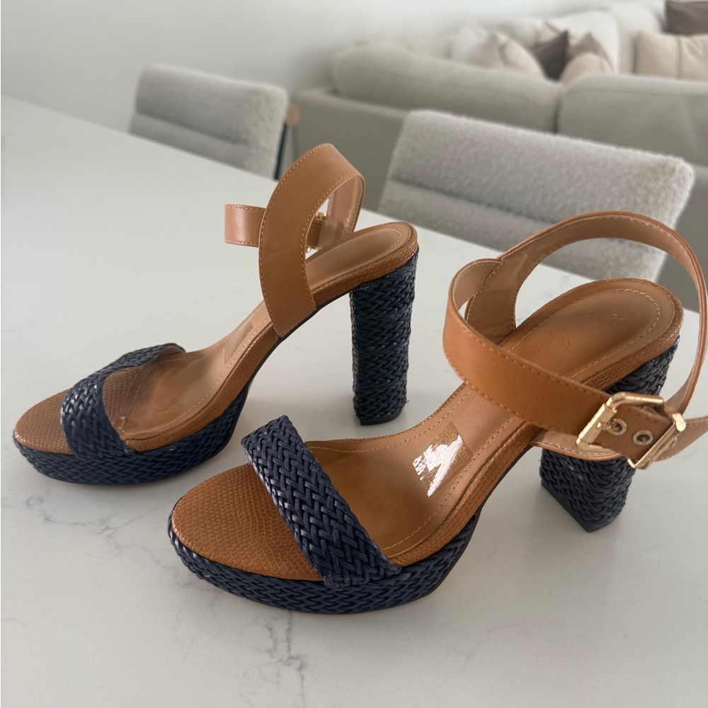 Women’s Two-Tone Woven Platform Sandals - Navy & Tan